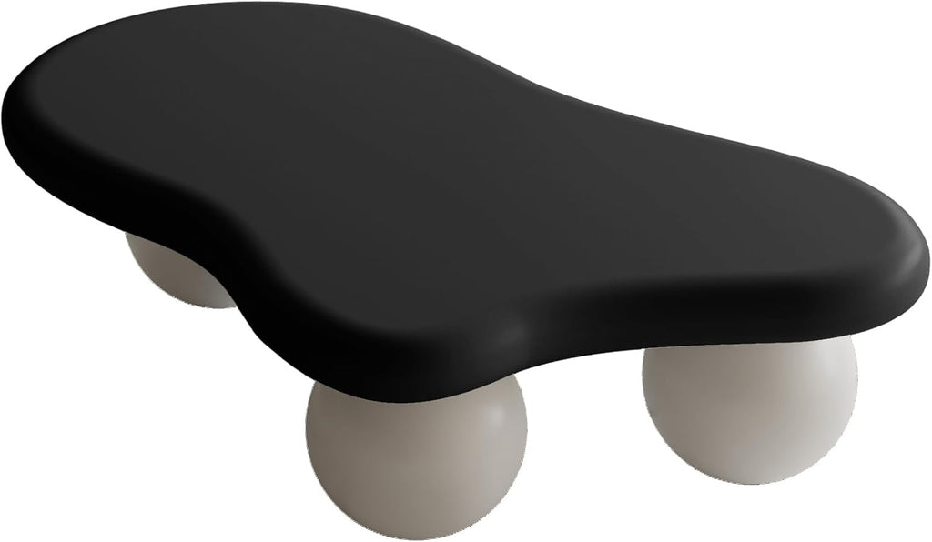 47.2'' Modern Coffee Table with Ball Base, Contemporary Oval Round Cloud Shaped Wood Coffee Table for Living Room, Easy Assembly, Black & White