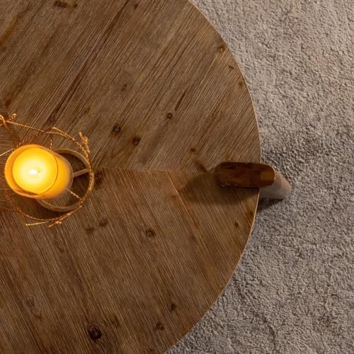 36.61'' Round Coffee Table Wood, Modern Unique Farmhouse Wooden Circle Coffee Table Contemporary Vintage Rustic Center Table Retro Tea Table for Living Room, Office, Apartment, Natural