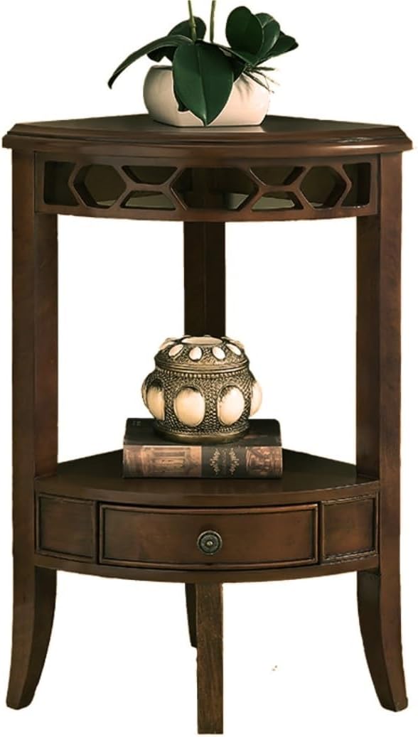 Wall Corner Bookshelf, Wooden 2-Tiers Corner Shelf with Drawer Industrial Corner Stand Display Rack for Living Room Office Corner Shelf Plant Stand(A)