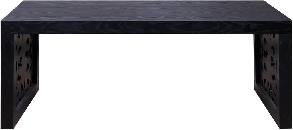 Rectangular Coffee Table with Handcrafted Ornate Side Panels, Rustic Center Table with Solid Wood Veneered, Farmhouse Tea Table for Living Room Office Apartment,47.2' L x 23.6' W x 17.9' H