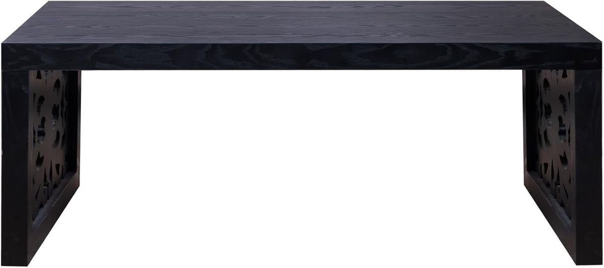Rectangular Coffee Table with Handcrafted Ornate Side Panels, Rustic Center Table with Solid Wood Veneered, Farmhouse Tea Table for Living Room Office Apartment,47.2' L x 23.6' W x 17.9' H