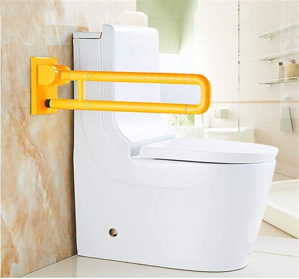 Towel Shelfs,Grab Bars for Bathroom, Plastic Surface Safety Folding Grab Bar, Stainless Steel Upturn Wall Mounting Toilet Railing, Disabled Elderly Daily Living Assist Handle/Yellow/60Cm (Yellow 60Cm)
