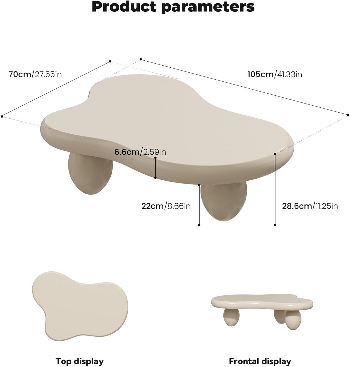 Cloud Coffee Table, Cute Irregular Coffee/Tea Table with Large Tabletop, Accent Cocktail Table, Cloud Shape Modern Coffee Table for Living Room, Office, Home Dec (C White 41.33 inch)