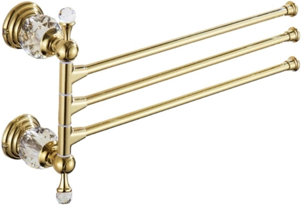 Shower Shelf Toilet Paper Holder Golden Crystal Wall Mounted Towel Bar Bathroom Accessories Set(Movable Three-bar)