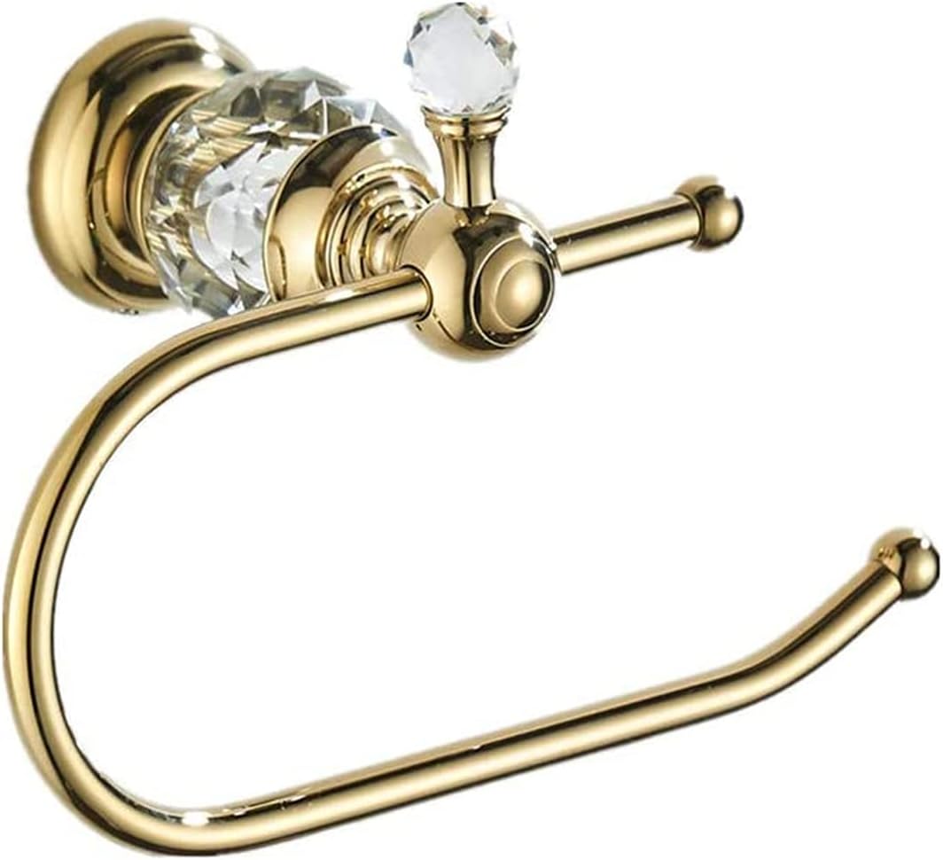 Bathroom Accessories Set Shiny Gold Crystal Towel Rack Metal Toothpaste Holder Wall Hanging Swivel Towel Bar Corner Shelf,Paper Net(Roll Holder)