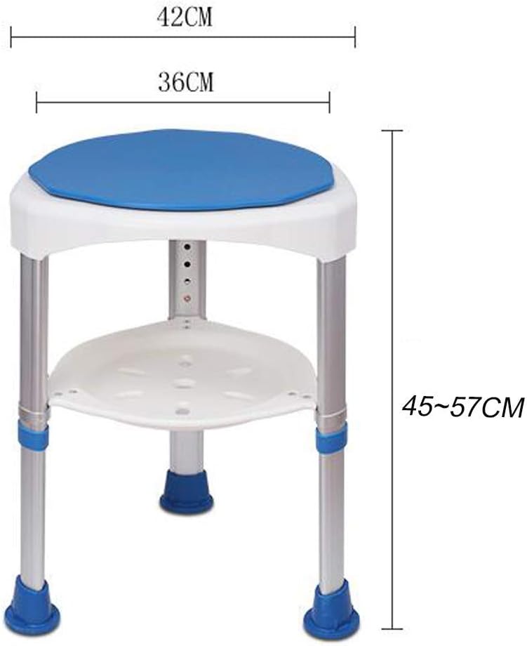 Rotating Rounded Bath Shower Stool with Swivel Seat and Removable Tray Portable Bathroom Seat Adjustable in 6 Height Disability Aid for Seniors Handicapped