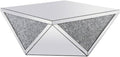 MAKLAINE Modern Square Polygonal Coffee Table, 38 in, Clear Silver Crystal Mirrored Finish, MDF and Glass Construction, Living Room Accent Table, Sleek Design