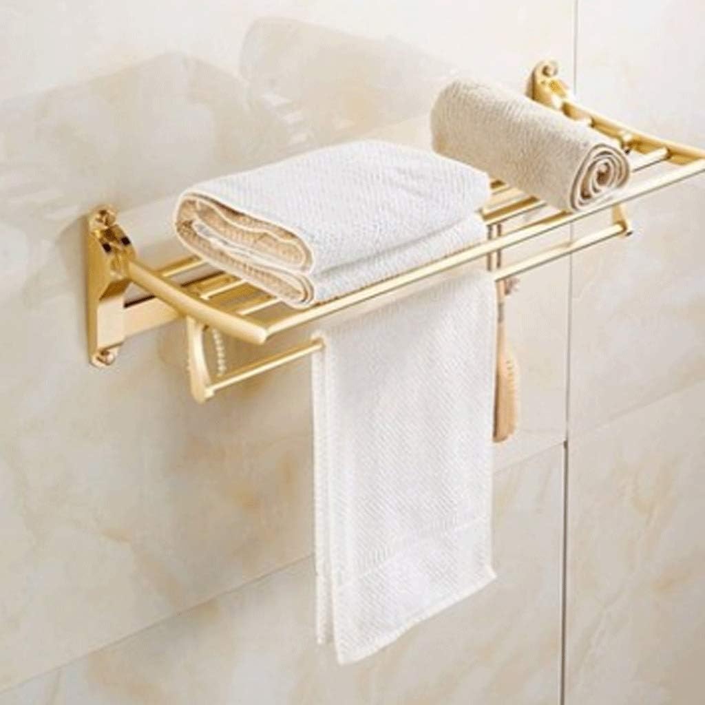 Bath Towel Rack Bathroom Shelves,Foldable Wall Mounted Double Towel Holder with Towel Bar,Polished