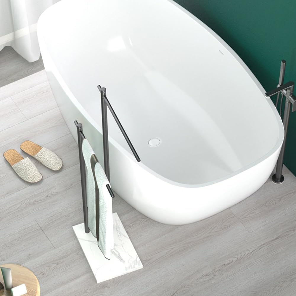 Towel Rail Freestanding Bathroom Towel Rack Floor-Standing Towel Rack Light Luxury Creative Marble Bathtub Bathroom Storage Towel Bar Towel Stand(Black+Black)