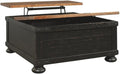 BOWERY HILL Lift Top Coffee Table, 36 in Square, Pine Wood and Veneers, Two-Tone Distressed Vintage Black Finish, Plank-Effect Style with Storage, Rustic Farmhouse Living Room Table