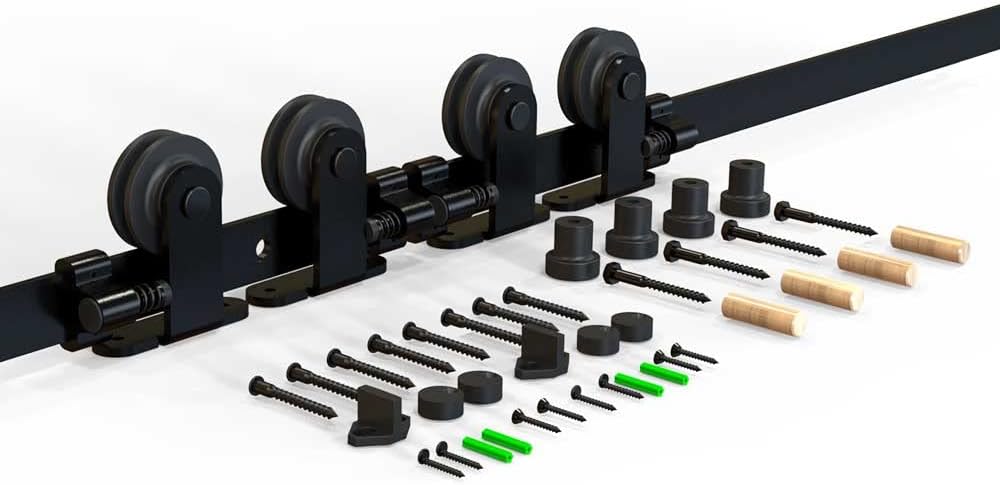 10FT Sliding Barn Door Hardware Kit, for 30' Width Double Door, Top Mount Roller, Matte Black