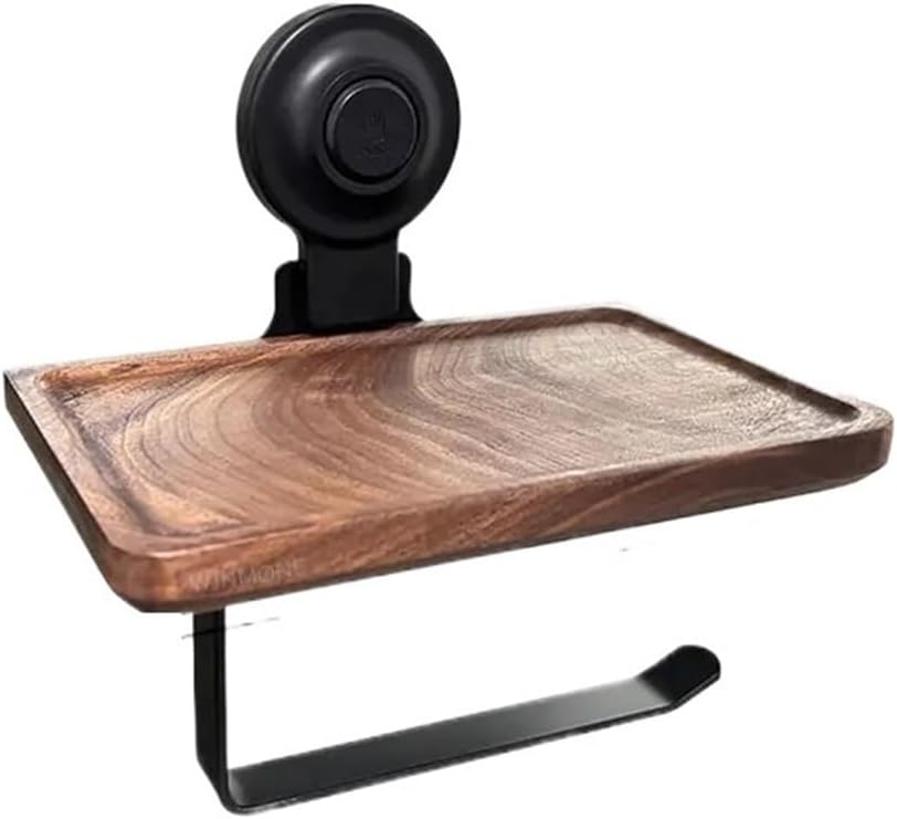 Suction Cup Wooden Walnut Folding Bath Towel Rack Bathroom Toilet Accessories Wall-Mounted Storage Shelf Hardware Sets(Roll Paper Holder)