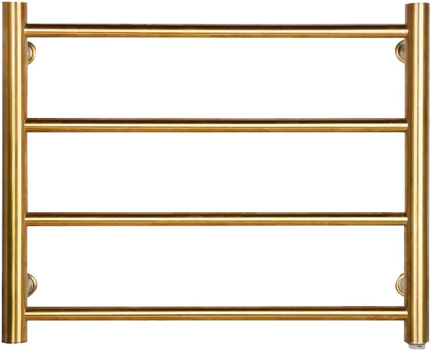 Towel Warmer, Gold Electric Heated Towel Rack Stainless Steel Electric Drying Rack Wall Mounted Bath Towel Heater with 4 Bars Clothes Airer Dryer for Bathroom, 45×54×12cm,Ha(