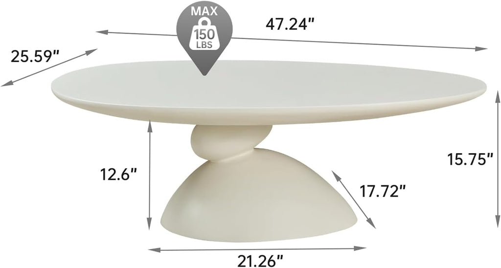 47.24' Mid-Century Modern Oval Coffee Table,Durable Fiberglass Center Table Accent Tea Table for Living Room,Apartment,Small Space,Easy Assembly (Milk White)