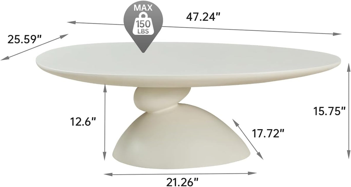 47.24' Mid-Century Modern Oval Coffee Table,Durable Fiberglass Center Table Accent Tea Table for Living Room,Apartment,Small Space,Easy Assembly (Milk White)