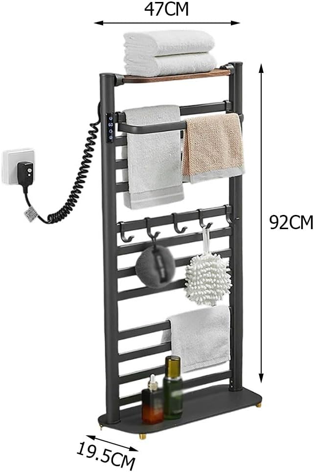 Modern Heated Towel Warmer Rack for Bathroom,Freestanding Electric Towel Heater with Hooks and Shelves,Timer&Temperature Adjustment,12 Bars Bath Towels Warming Holder,Left line