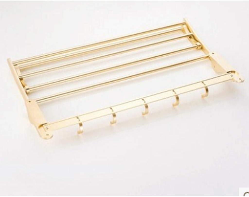 Bath Towel Rack Bathroom Shelves,Foldable Wall Mounted Double Towel Holder with Towel Bar,Polished