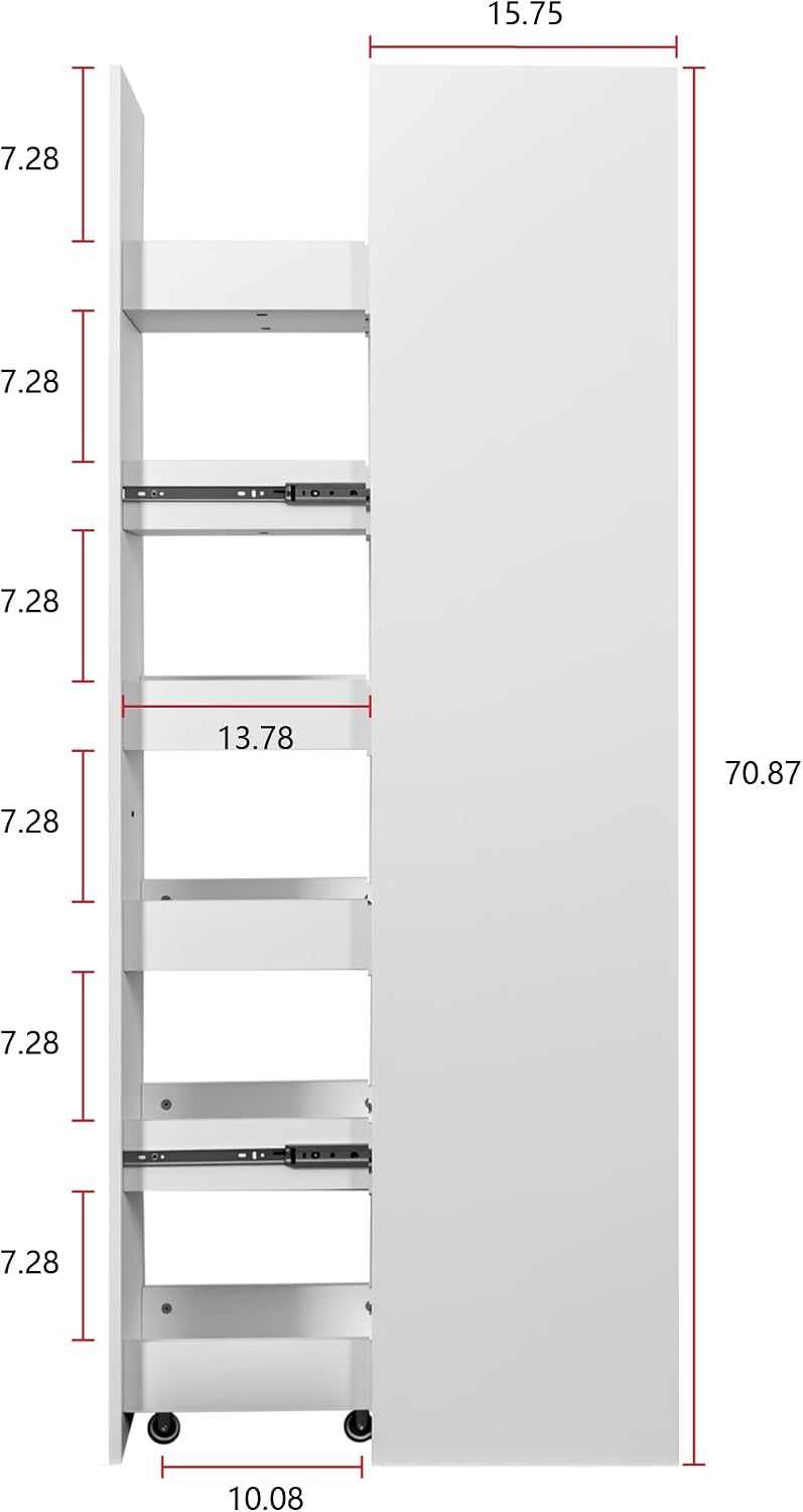 6-Tier Slim Rolling Cart - White Wooden Spice Rack on Wheels - Mobile Storage Shelving Unit for Kitchen, Bathroom & Laundry - Narrow Pull-Out Pantry Organizer for Small Spaces & Next to Fridge