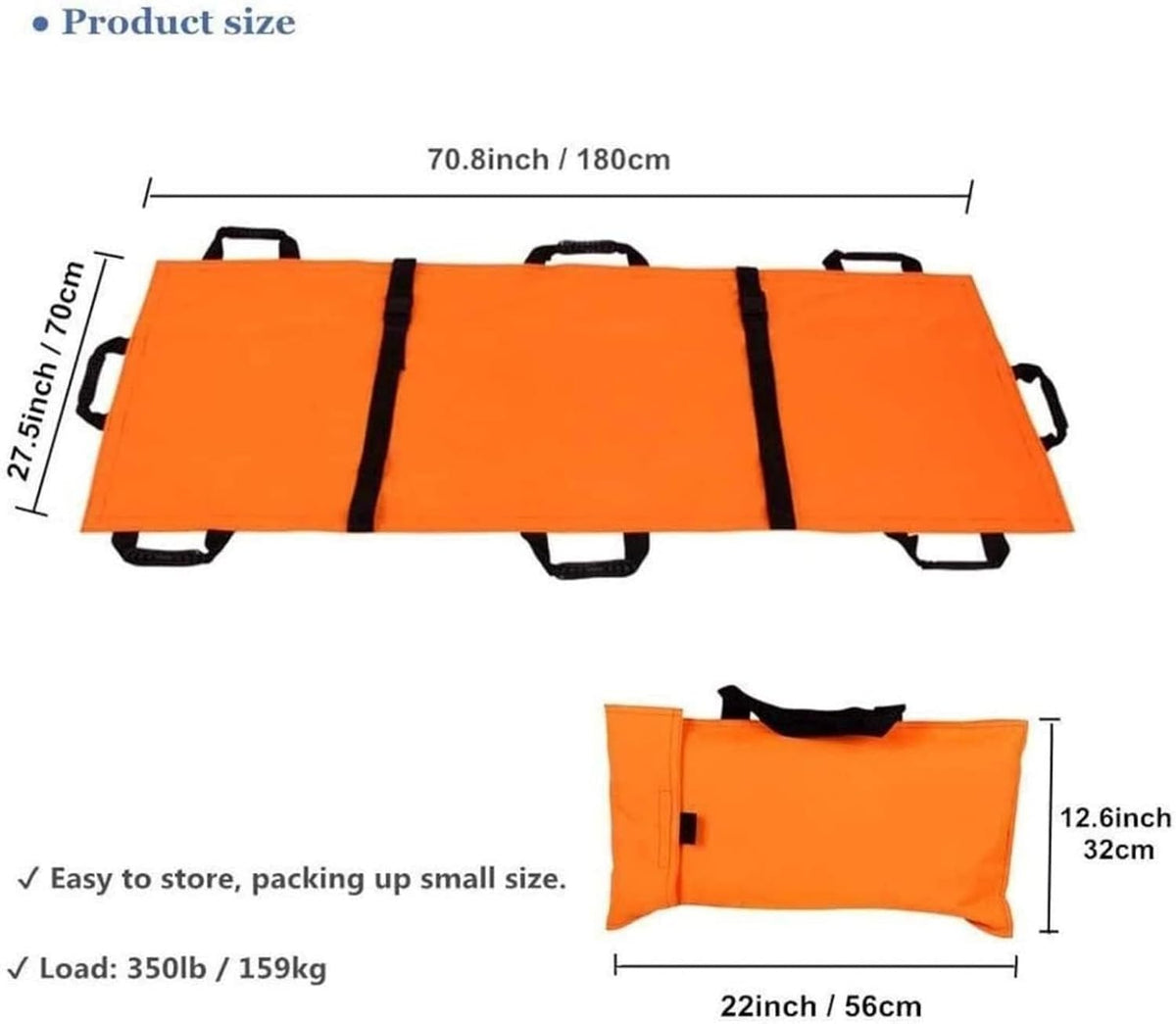 Portable Stretcher, 8 Handles Soft Folding First Aid Stretcher, Waterproof Soft Stretcher, for Hospital Sports Venues Ambulance, Medical Stretcher Disability,Orange