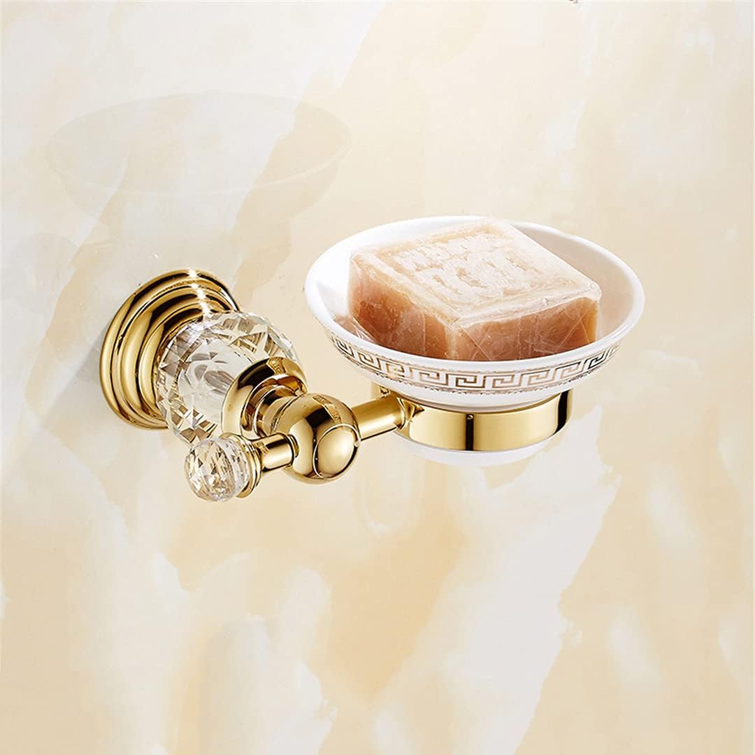 Bathroom Accessories Set Shiny Gold Crystal Towel Rack Metal Toothpaste Holder Wall Hanging Swivel Towel Bar Corner Shelf,Paper Net(Soap Dish)