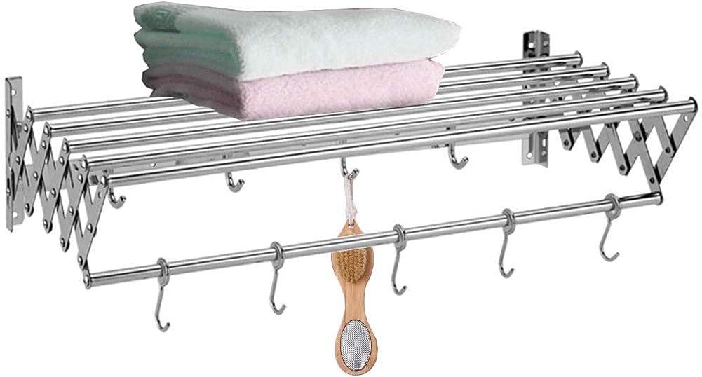 Bath Towel Rack Bar Dryer Folding Clothes 7 Rods Collapsible Washing Line/60Cm/23.6In