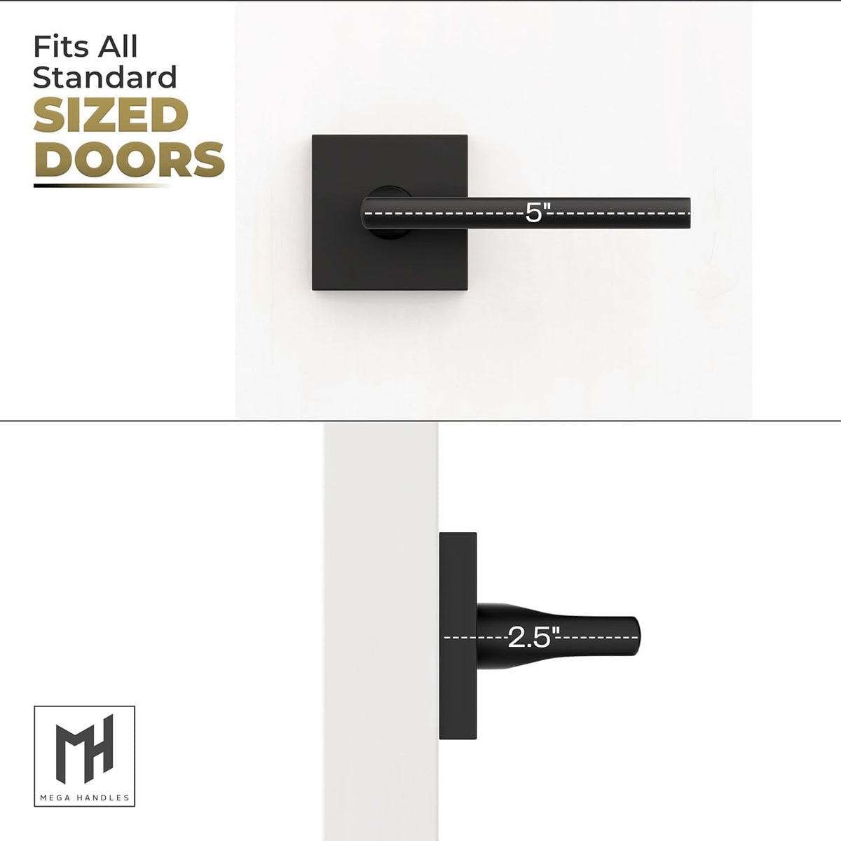 Mega Handles Prime Dummy Door Handles - 6 Pack Heavy Duty Black Door Handle, Non-Turning Door Handle for Hallway, Closet & French Doors, Single Side, Fits All Standard Doors - Matte Black