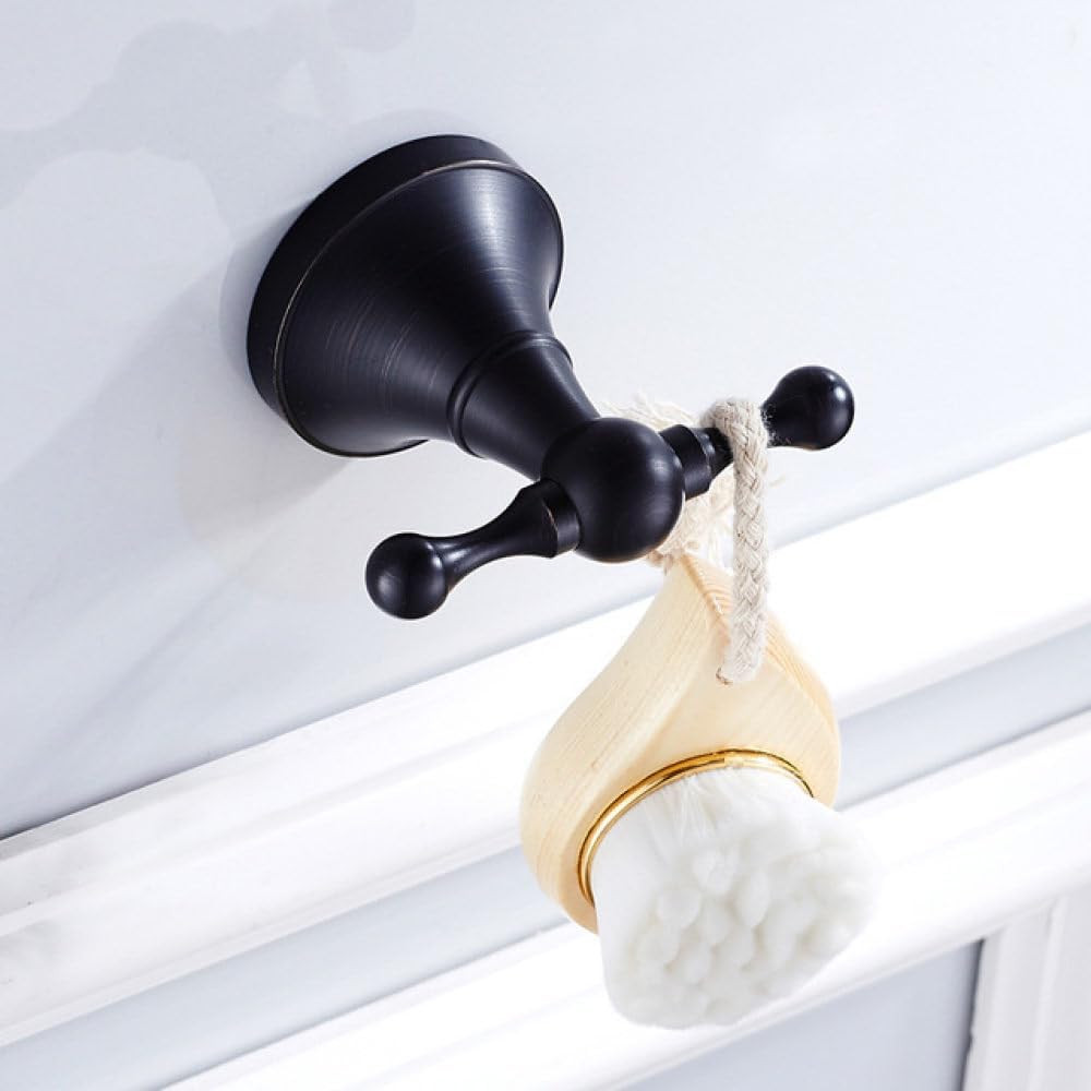 Black Brass Bathroom Accessories Hardware Set Towel Bar Rail Rack Toilet Paper Holder Toilet Brush Shower Soap Dish Holder,Robe Hook(1)
