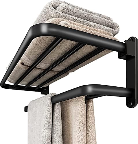 Towel Rail Bath Towel Holder Towel Bar Wall Mounted Towel Rack Aluminum Towel Storage Holder Bathroom Towel Rails Bath Rack Double Shelves Rack/40cm Bathroom Decor Shelf