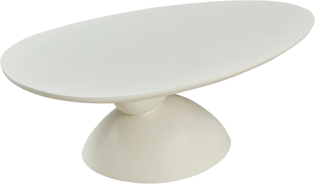 Lucky Coffee Table 47.2' Cream, Sculptural Fiberglass Table with Matte Finish, Minimalist Scandinavian Low Coffee Table, Designer-Inspired Pebble Base Center Table for Modern Living Room & Apartment