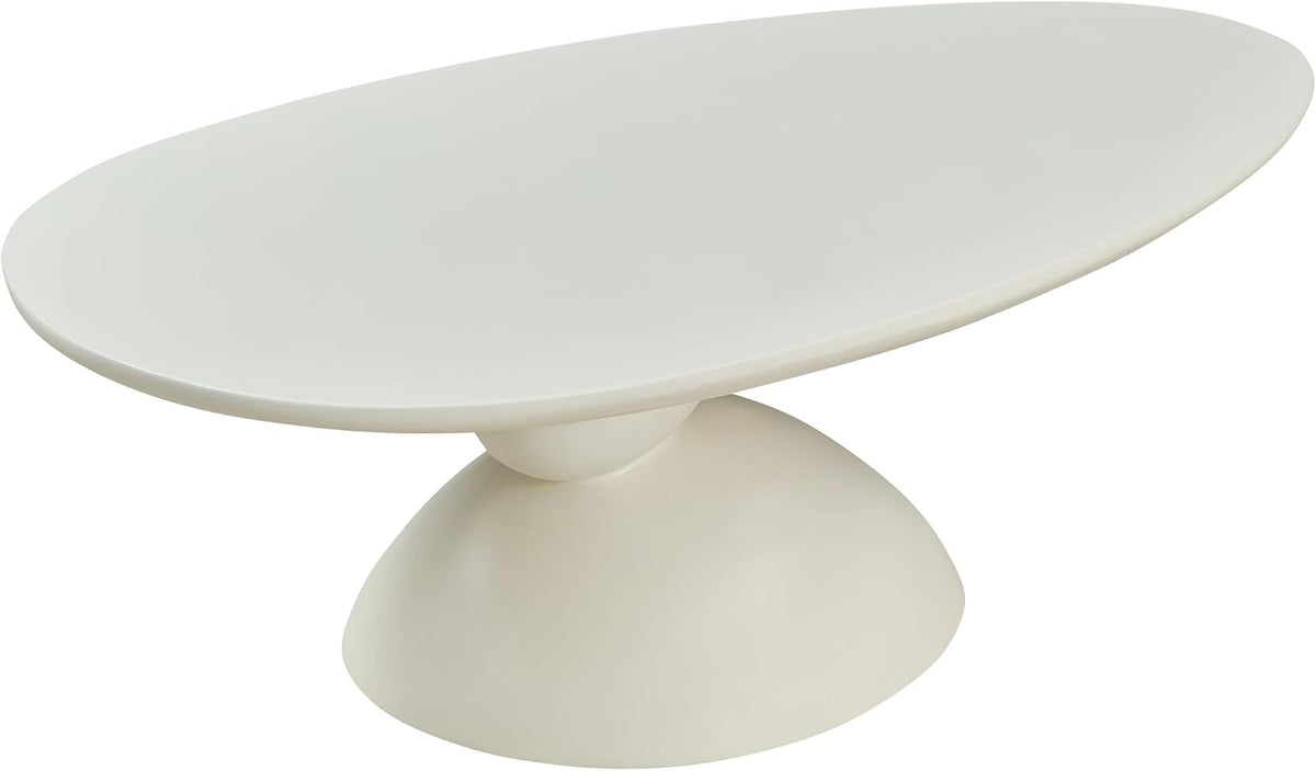 Lucky Coffee Table 47.2' Cream, Sculptural Fiberglass Table with Matte Finish, Minimalist Scandinavian Low Coffee Table, Designer-Inspired Pebble Base Center Table for Modern Living Room & Apartment