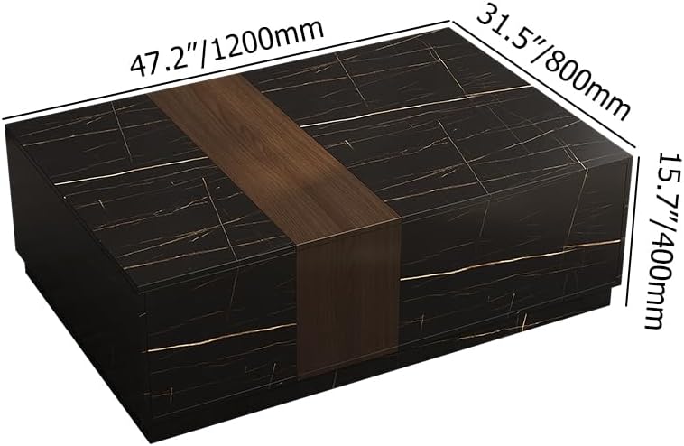 homary Marble & Walnut Coffee Table – Modern Block Design Living Room Center Table with 2 Storage Drawers, White Marble Veneer & Walnut Wood Veneer, Sturdy Base & Smooth Quiet Rails (Black)
