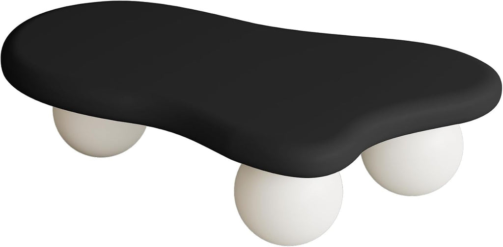 47.2'' Modern Coffee Table with Ball Base, Contemporary Oval Round Cloud Shaped Wood Coffee Table for Living Room, Easy Assembly, Black & White