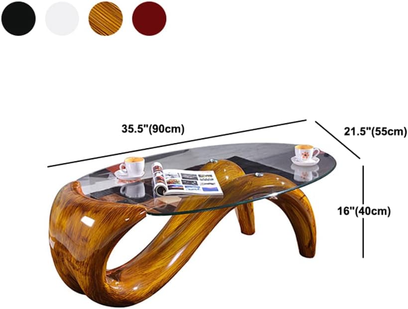 LITFAD Modern Glass-Topped Cocktail Table Oval Contemporary Coffee Table Creative Mermaid Living Room Table - Dark Wood 35.5' L x 21.7' W x 16' H