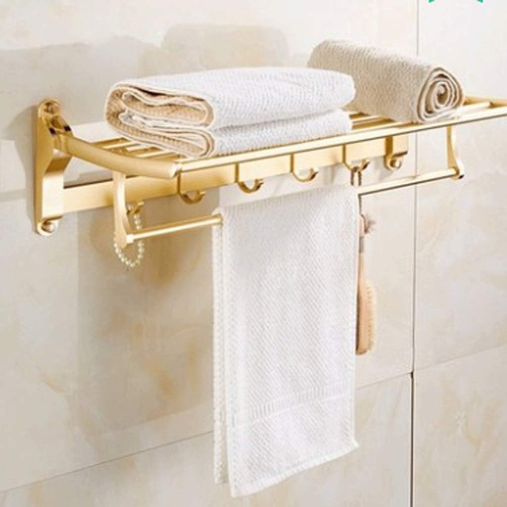 Bath Towel Rack Bathroom Shelves,Foldable Wall Mounted Double Towel Holder with Towel Bar,Polished