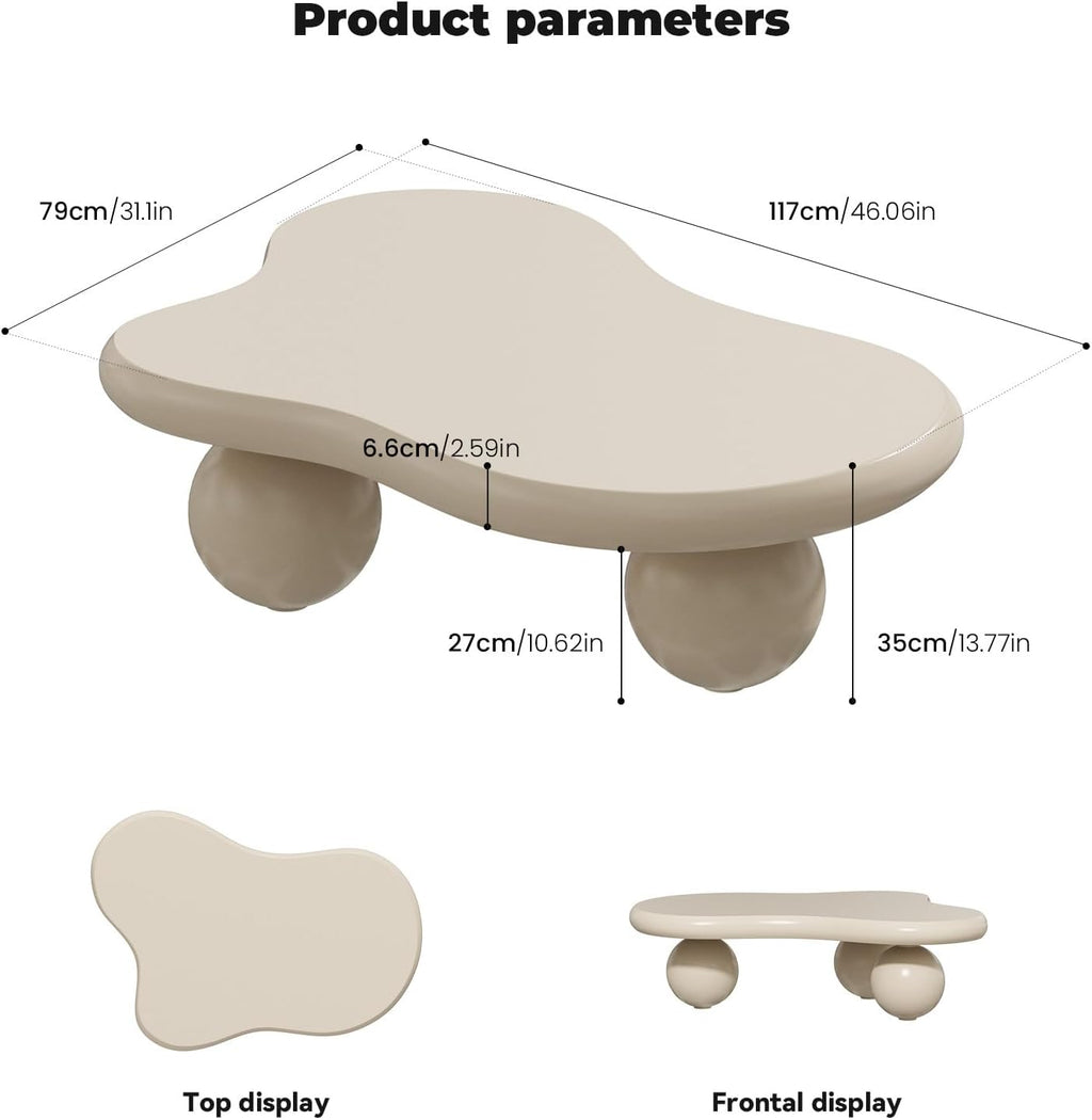 Cloud Coffee Table, Cute Irregular Coffee/Tea Table with Large Tabletop, Accent Cocktail Table, Cloud Shape Modern Coffee Table for Living Room, Office, Home Dec (D White 46.06in)