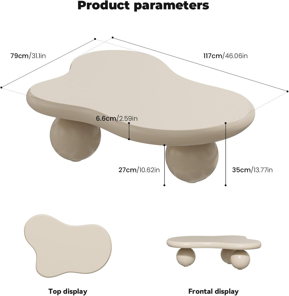Cloud Coffee Table, Cute Irregular Coffee/Tea Table with Large Tabletop, Accent Cocktail Table, Cloud Shape Modern Coffee Table for Living Room, Office, Home Dec (D White 46.06in)