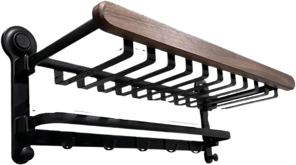Suction Cup Wooden Walnut Folding Bath Towel Rack Bathroom Toilet Accessories Wall-Mounted Storage Shelf Hardware Sets(Towel Rack WL)