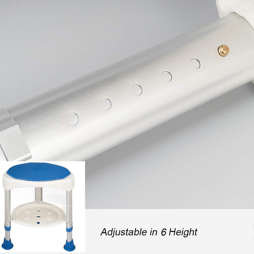 Rotating Rounded Bath Shower Stool with Swivel Seat and Removable Tray Portable Bathroom Seat Adjustable in 6 Height Disability Aid for Seniors Handicapped