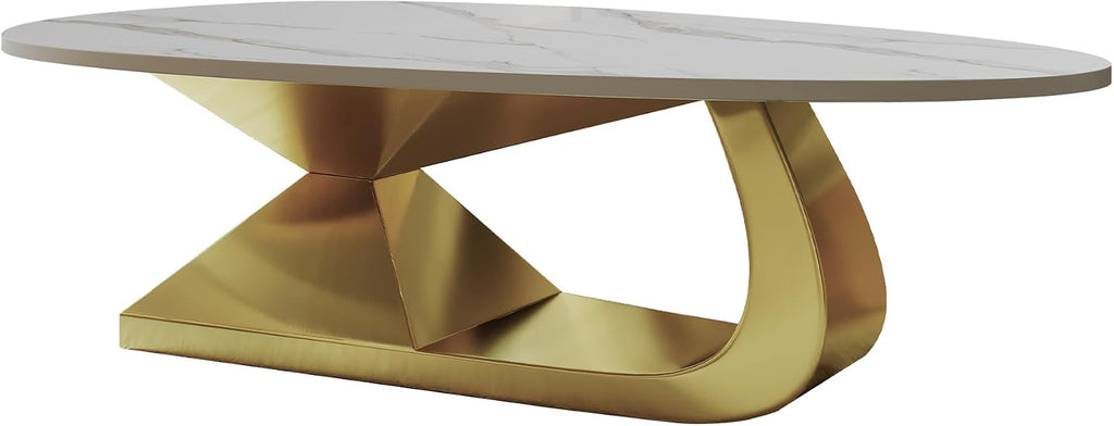 Modern Sintered Stone Coffee Table with Stainless Steel Base - Elegant and Durable Living Room Table
