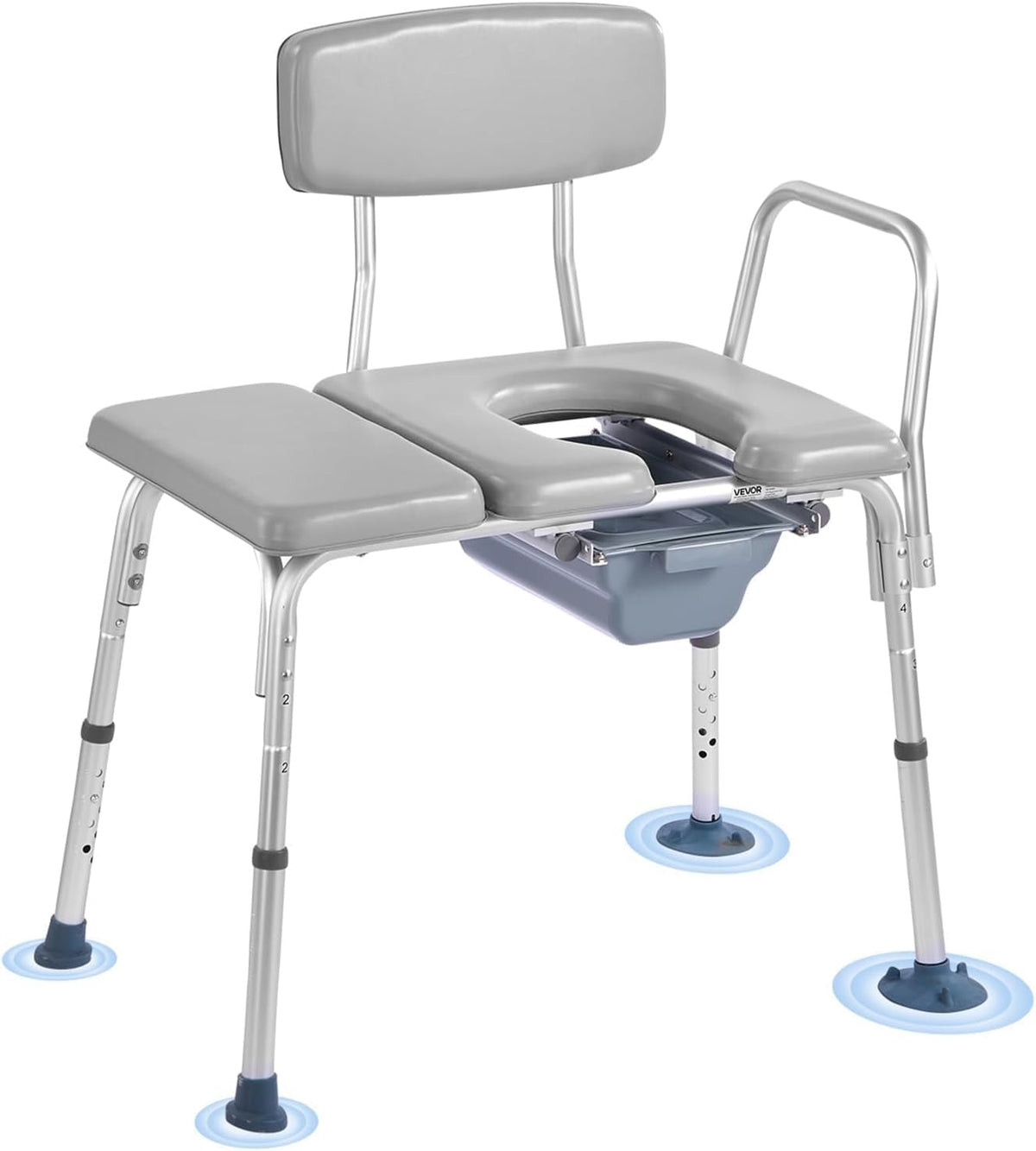 VEVOR Bedside Commode Chair, 500 lbs Load Capacity, 4-in-1 Portable Toilet and Raised Toilet Seat with Detachable 5L Bucket, Padded Seat and Backrest, Adjustable Height Adult Potty Chair for Seniors