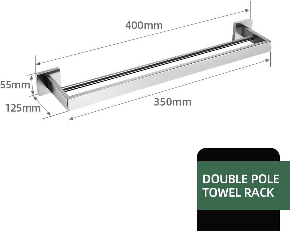 Brushed Nickel Bathroom Accessories Set Wall Mount Bath Shelf Robe Hanger Toilet Paper Holder Towel Bar Rack Stainless Steel,Double Towel Bar 400