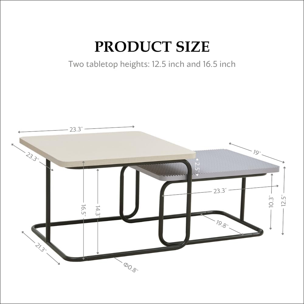 Furniture of America Chaya Modern Square Nesting Coffee Table Set of 2, Two-Tone Wood Design with Sled Base for Living Room, Bedroom, Office, Cream Weave & Grey