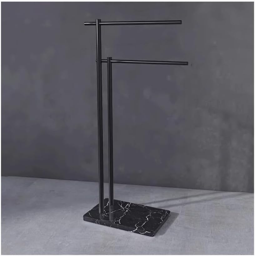 Towel Rail Freestanding Bathroom Towel Rack Floor-Standing Towel Rack Light Luxury Creative Marble Bathtub Bathroom Storage Towel Bar Towel Stand(Black+Black)