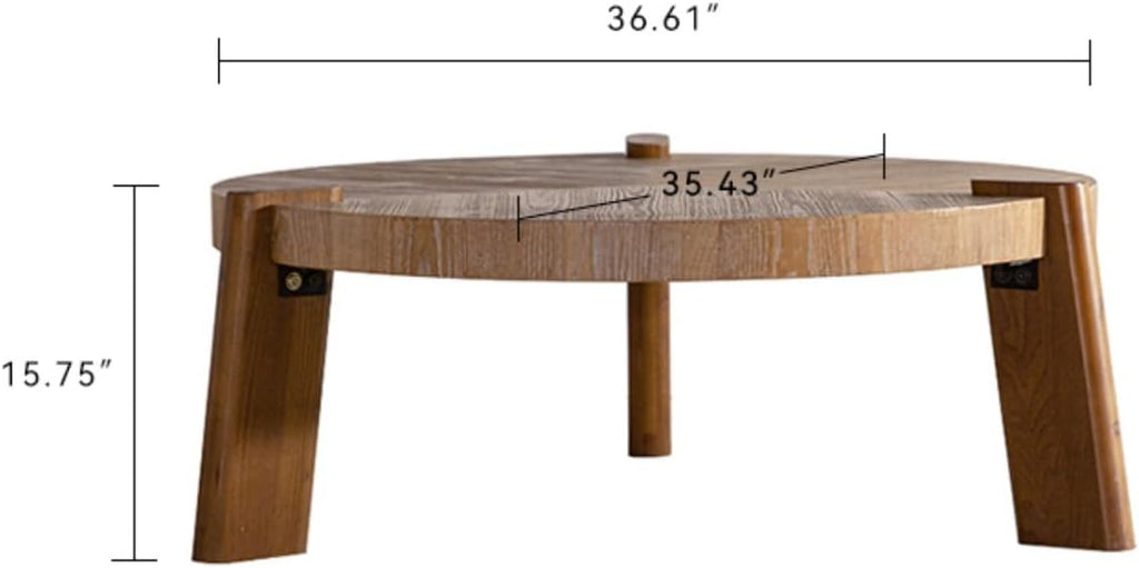KEVINSPACE Round Wood Coffee Table Mid Century Modern Tables for Living Room Furniture 36.61' Dia. Circle Drum Solid Wooden Easy Assembly Small Space, Home Office Natural Wood