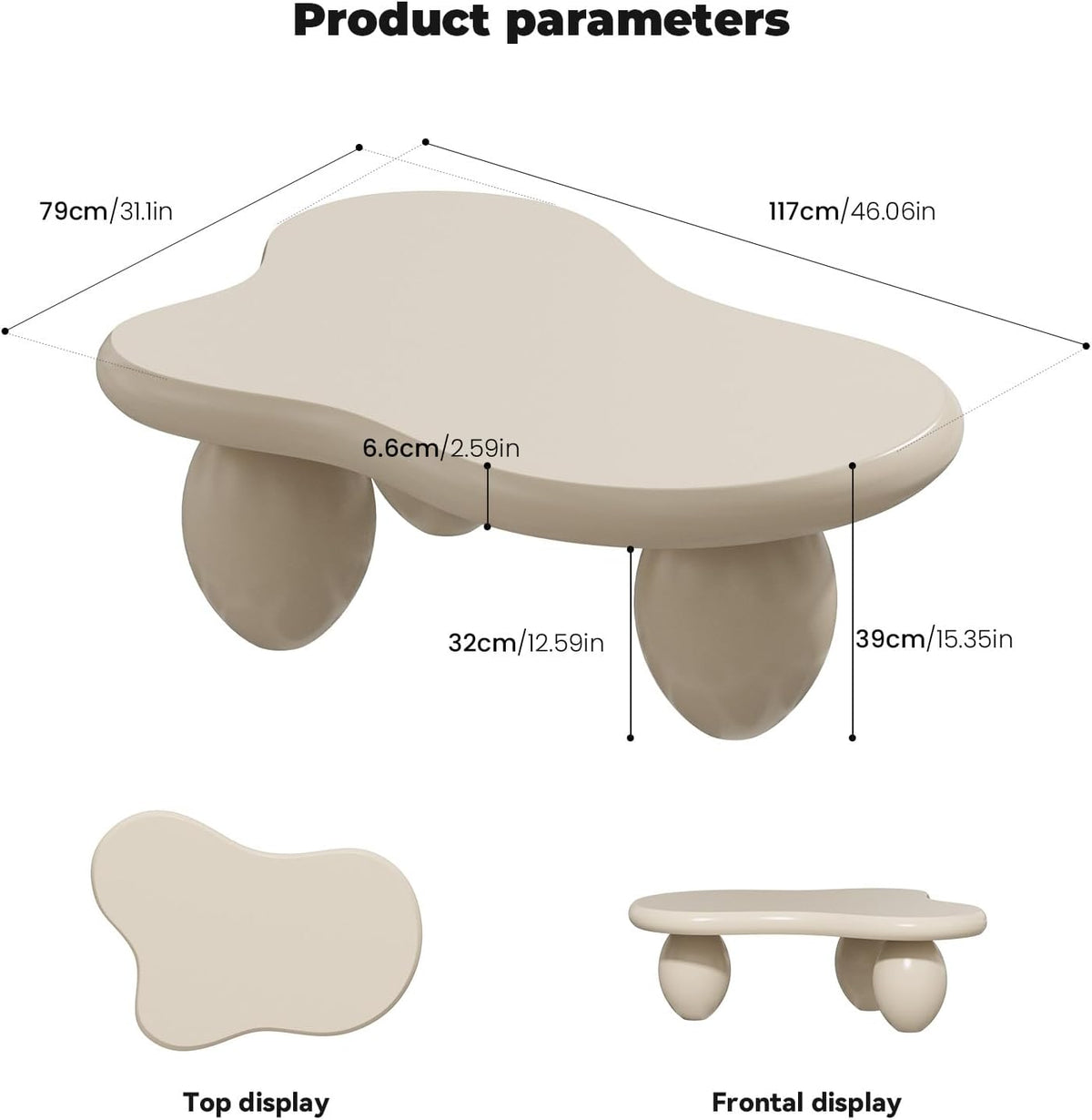 Cloud Coffee Table, Cute Irregular Coffee/Tea Table with Large Tabletop, Accent Cocktail Table, Cloud Shape Modern Coffee Table for Living Room, Office, Home Dec (C White 46.06 inch)
