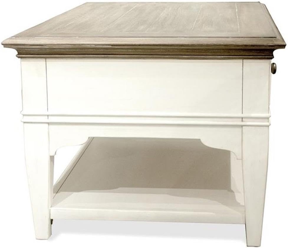 BOWERY HILL Contemporary Storage Coffee Table, 36' x 24' x 19', Hardwood Solids and Oak Veneer, Natural Finish, Two Drawers, Fixed Bottom Shelf, Removable Casters, Living Room Indoor Use