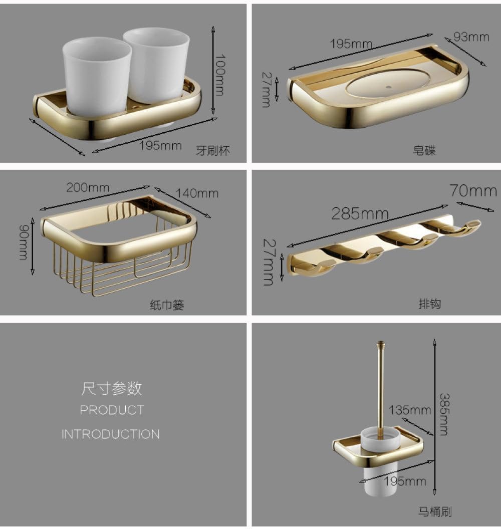 Full Copper Towel Rack Kit European Gold Bath Towel Holder Bathroom Towel Bar Shelving Hardware Bathroom Set,Paper basket9