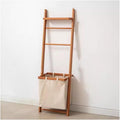Wooden Bath Towel Ladder Rack, Dirty Clothes Basket Wall Leaning Blanket Throw Hanger Stand with Drying Bar Storage Holder And Hamper Basket for Bathroom Bedroom ( Color : Natural , Size : 44x27.5x133