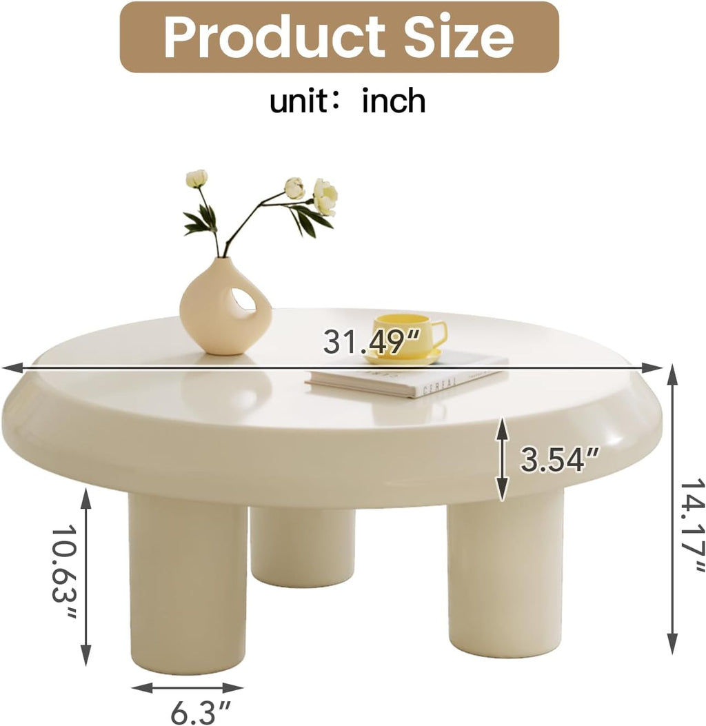 31.49' Round Coffee Table, Circle Coffee Tabels with 3 Legs for Living Room, Modern Circular Center Table for Sofa, White Mddern Tea Table for Bedroom, Easy Assembly