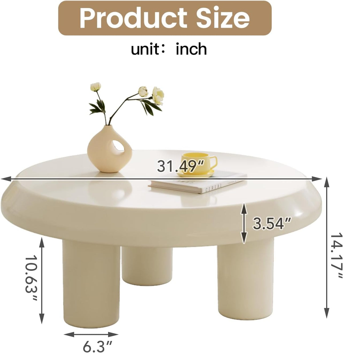 31.49' Round Coffee Table, Circle Coffee Tabels with 3 Legs for Living Room, Modern Circular Center Table for Sofa, White Mddern Tea Table for Bedroom, Easy Assembly
